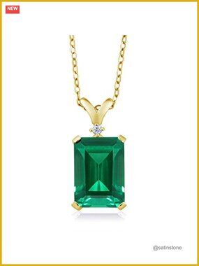 18K Yellow Gold Plated Sterling Silver Emerald Cut Birthstone Pendant Necklace